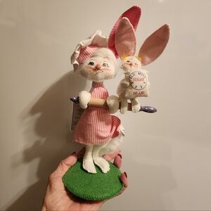 Easter Annalee Pink and White Baking Bunny with Baby.